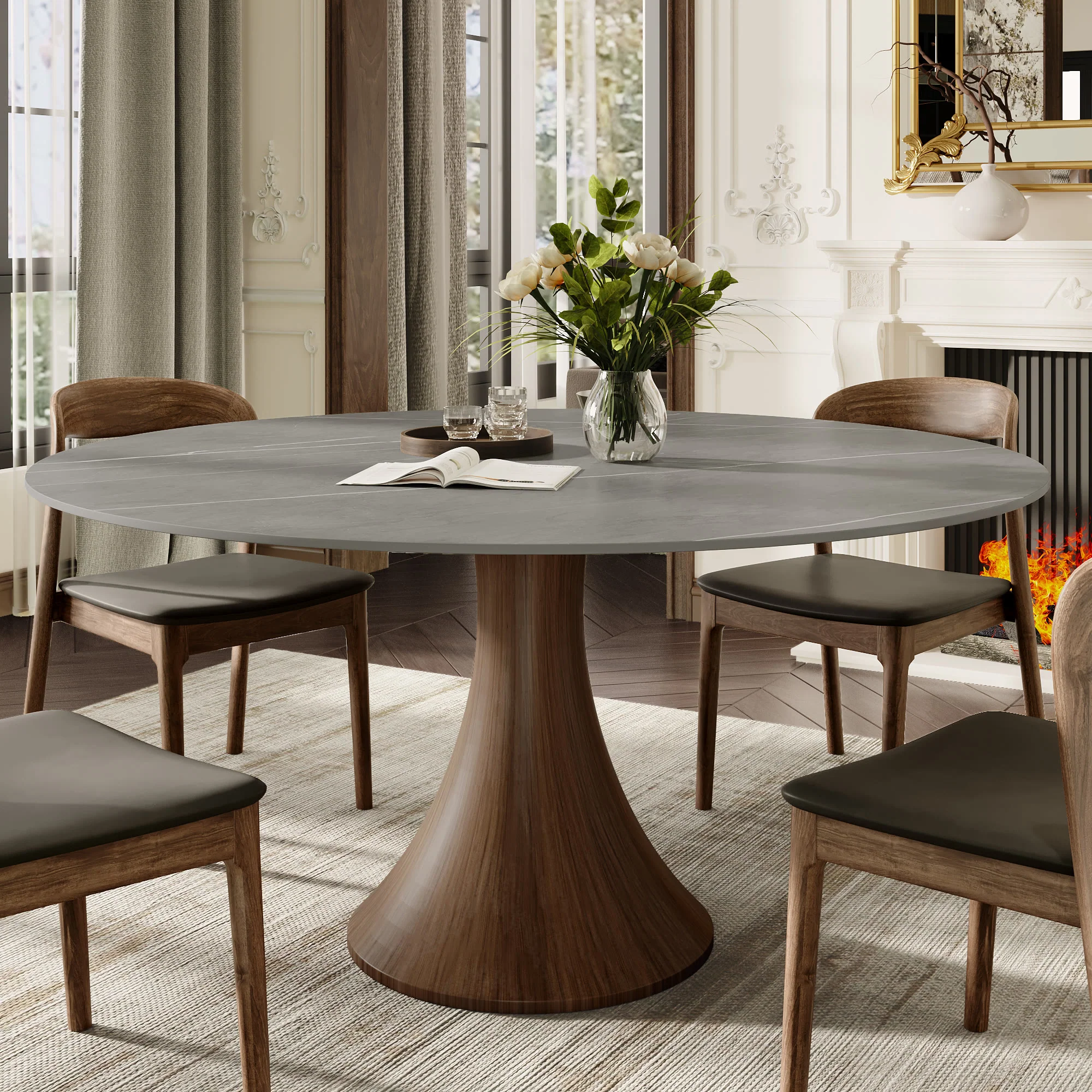 Trendy Ownkoti Luxury Gray Mid-Century Modern Round Dining Table For 4 6 8 Exceptional