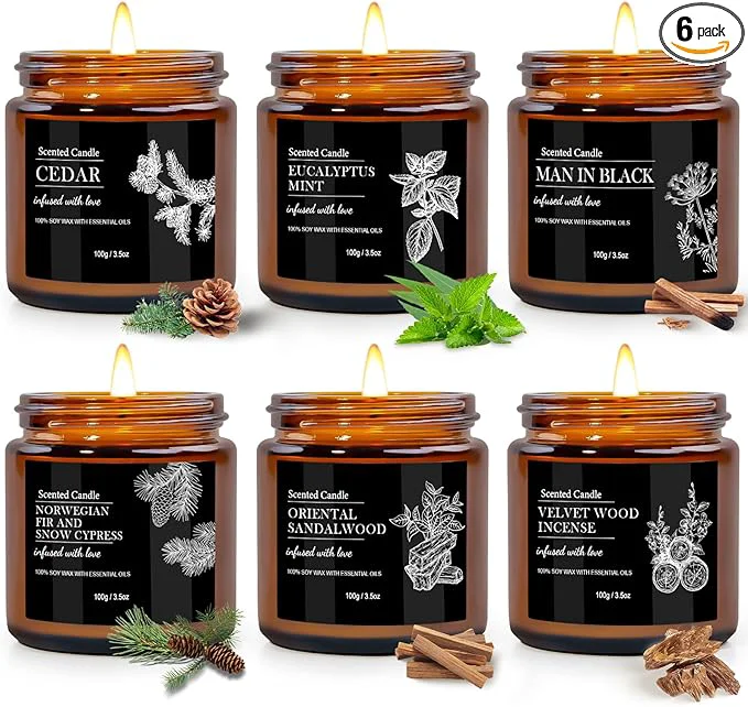 High-End Scented Candles for Men 6 Pack Candles for Home Scented 150 Hour Burn Time Classic