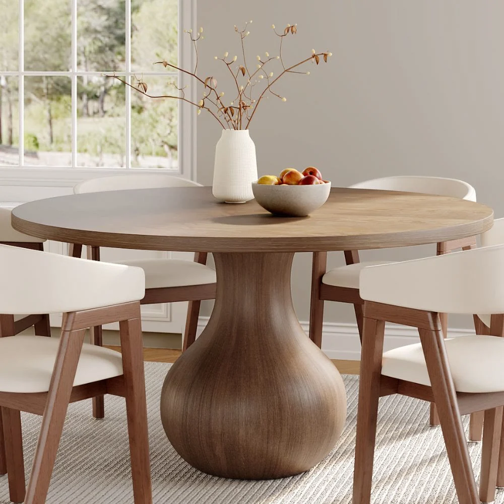 Comfortable Ownkoti Luxury Gray Mid-Century Space-Saving Round Kitchen Table For 4 Enhanced
