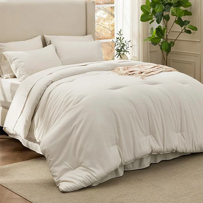 Quality Bedsure Queen Comforter Set Beige – Bed in a Bag Queen Size Bedding 7 Pieces Cationic Dyed Bed Set Gift for Family Beige Soft Bedding for All Seasons Comforter with Sheets Pillowcases amp Shams Durable