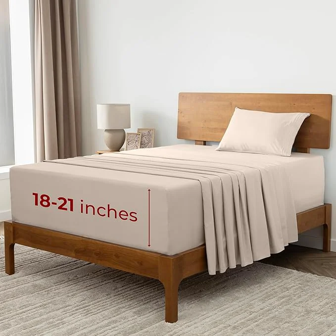 Smart Mellanni Extra Deep Twin XL Sheets – 3 PC Iconic Collection Bedding – Hotel Luxury Ultra Soft Cooling Bed Sheets – Wrinkle Fade Stain Resistant Twin Extra Long Beige Original