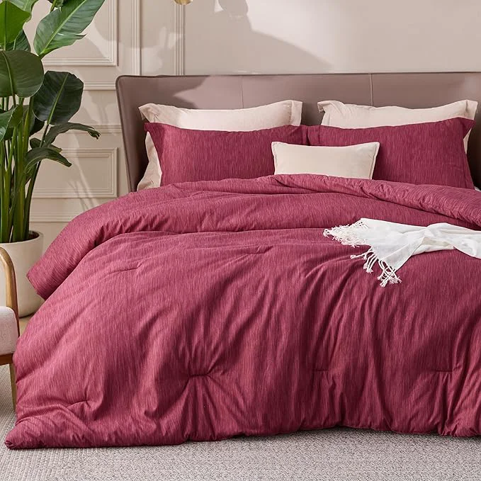 Crafted Bedsure King Size Comforter Set – Dark Red King Comforter Set Soft Bedding for All Seasons Cationic Dyed Bedding Set 3 Pieces 1 Comforter 104 quot x90 quot and 2 Pillow Shams 20 quot x36 quot 2 quot Natural