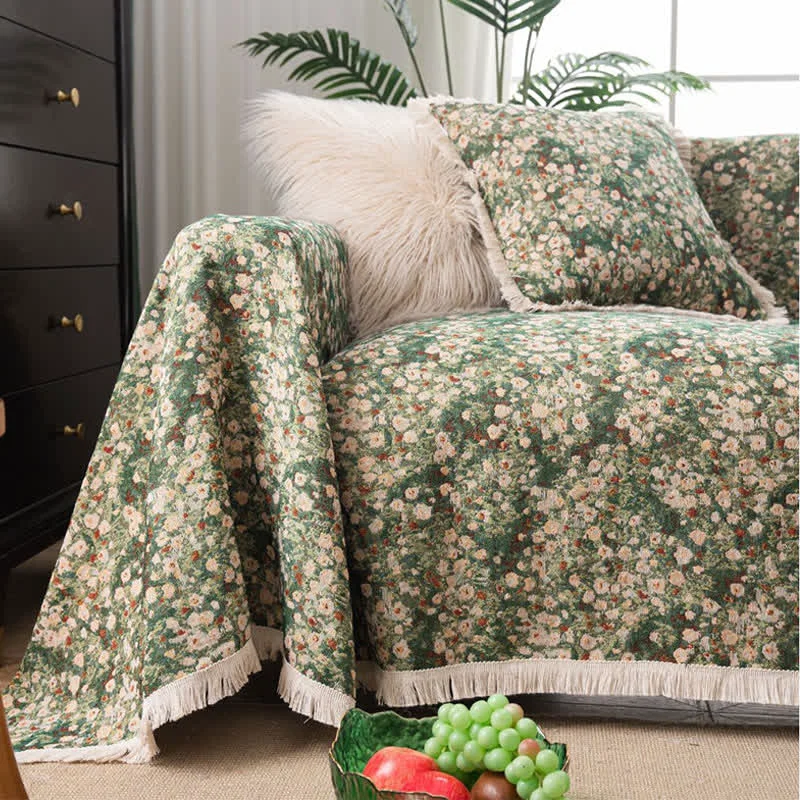 Authentic Ownkoti Green Floral Farmhouse Tassel Sofa Protector Unique