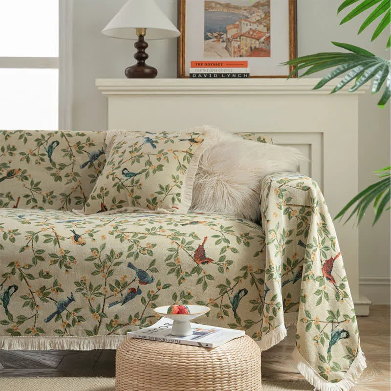 Trendy Ownkoti Tassel Floral Bird Soft Sofa Protector Certified