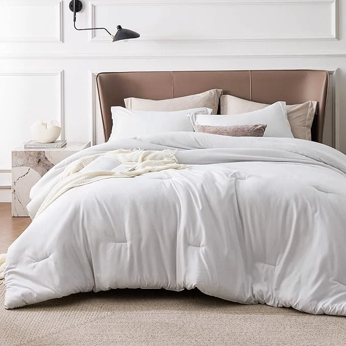Enhanced Bedsure Queen Comforter Set – Grayish White Soft Bedding for All Seasons Cationic Dyed Bed Set 3 Pieces 1 Queen Size Comforter 90 quot x90 quot and 2 Pillow Shams 20 quot x26 quot 2 quot Flexible