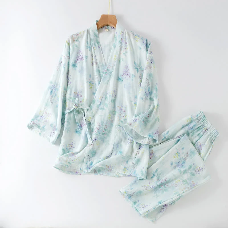 Smooth Ownkoti Lilac Print Cotton Gauze Japanese Pajamas High-Quality