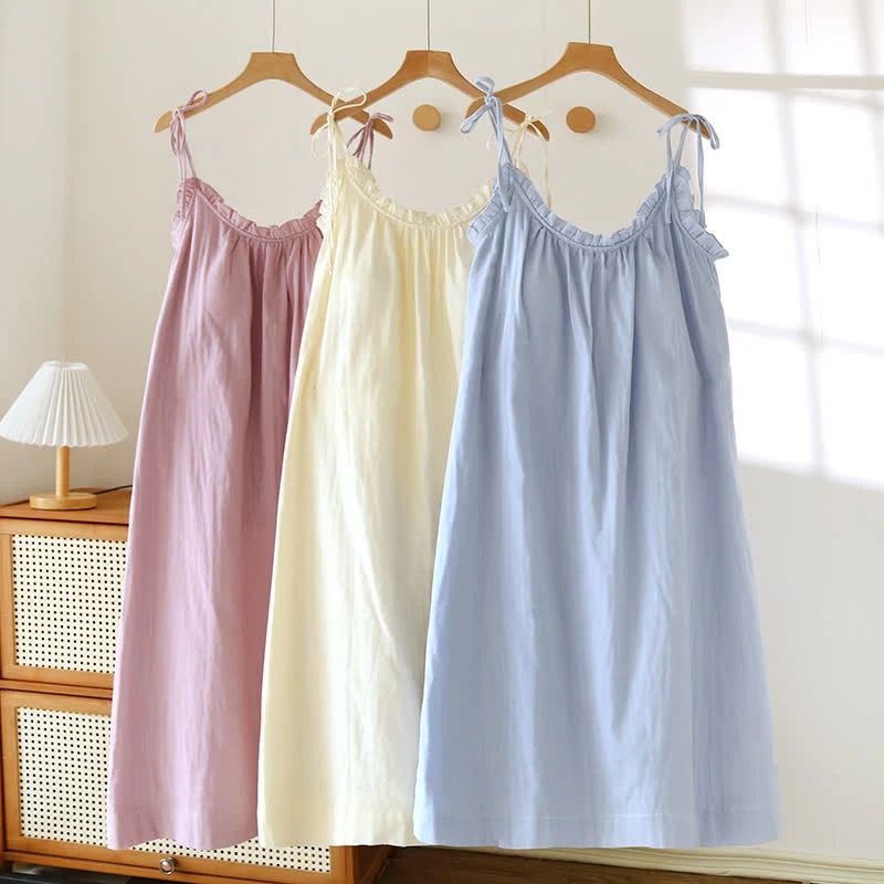 Smart Ownkoti Ruffle Trim Cotton Camisole Nightdress Superior