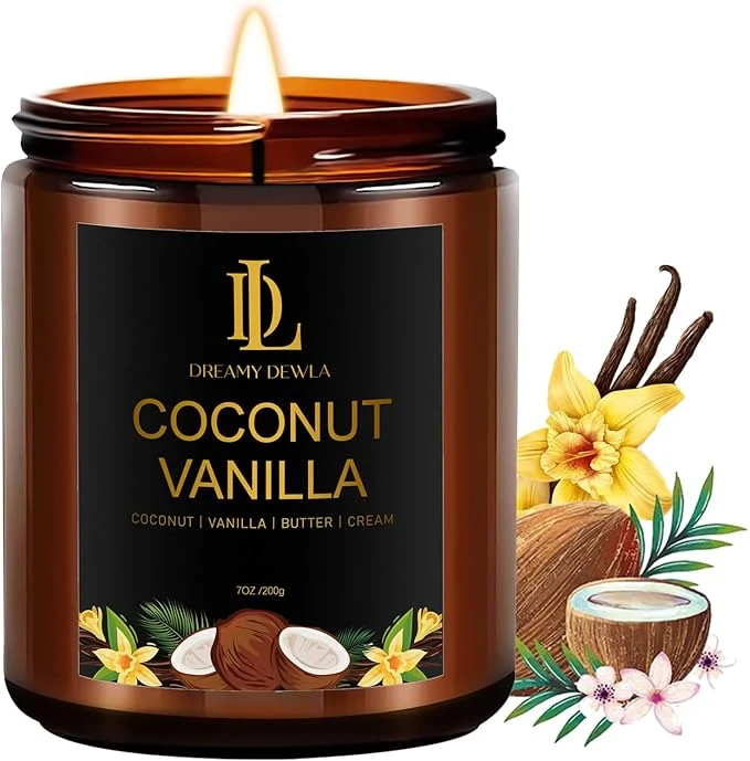 Luxury Coconut Vanilla Candles 7oz Vanilla Coconut Scented Candle Natural Soy Candles Consistent