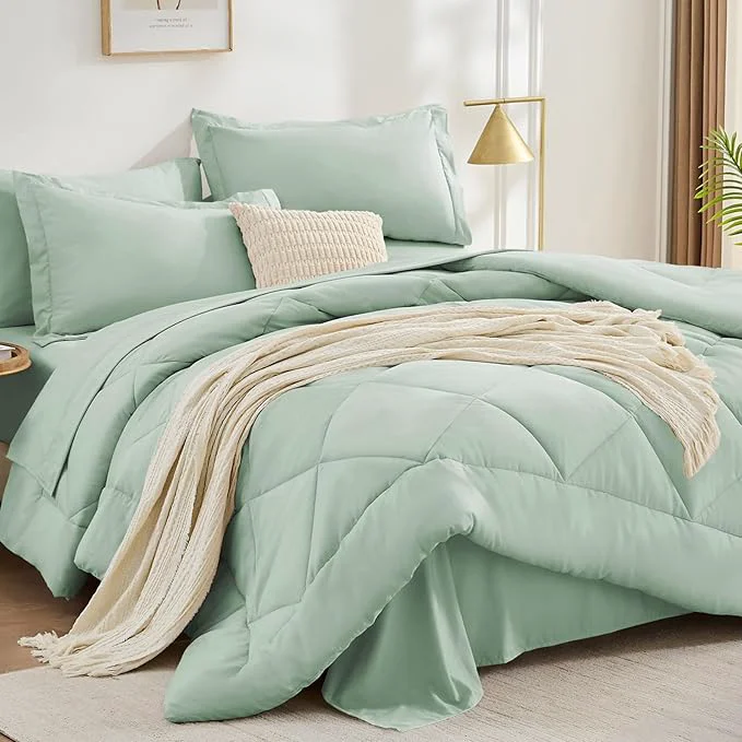 Trendy FUANNA 7 Pieces Full Size Comforter Sets All Season Bedding Sets Full Size Luxury Soft Bed in a Bag with Comforter Flat Sheet Fitted Sheet Pillowcases amp Pillow Shams Sage Green Traditional