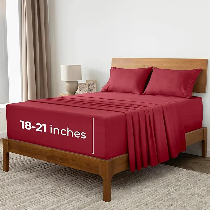 Premium Material Mellanni Extra Deep Full Sheets – 4 PC Iconic Collection Bedding – Hotel Luxury Ultra Soft Cooling Bed Sheets – Wrinkle Fade Stain Resistant Full Brick Red High-Performance