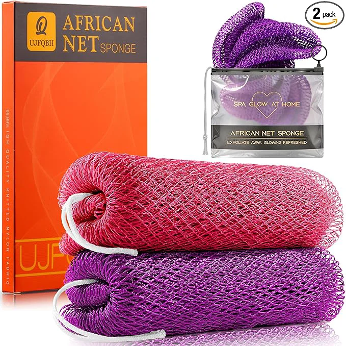 Clean UJFQBH African Net Sponge 2-Pieces Exfoliating Body Scrubber Classic