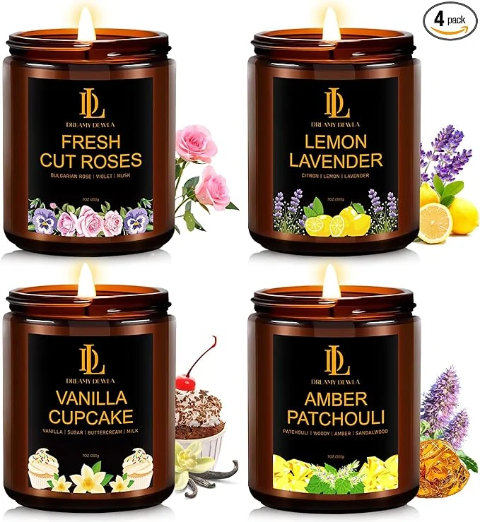 Contemporary 4 Pack Candles for Home Scented 28 oz Soy Aromatherapy Candle Set Candle Stylish