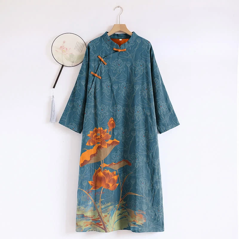 Prestigious Ownkoti Vintage Lotus Cotton Double Gauze Nightdress Solid
