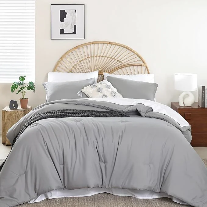 Safe weigelia Twin Comforter Set Microfiber 5 Pieces Grey Twin Bedding Set All Season Soft Lightweight Comforter Set Bed in a Bag Twin Set with Comforters Flat amp Fitted Sheets Pillowcases amp Shams Recyclable