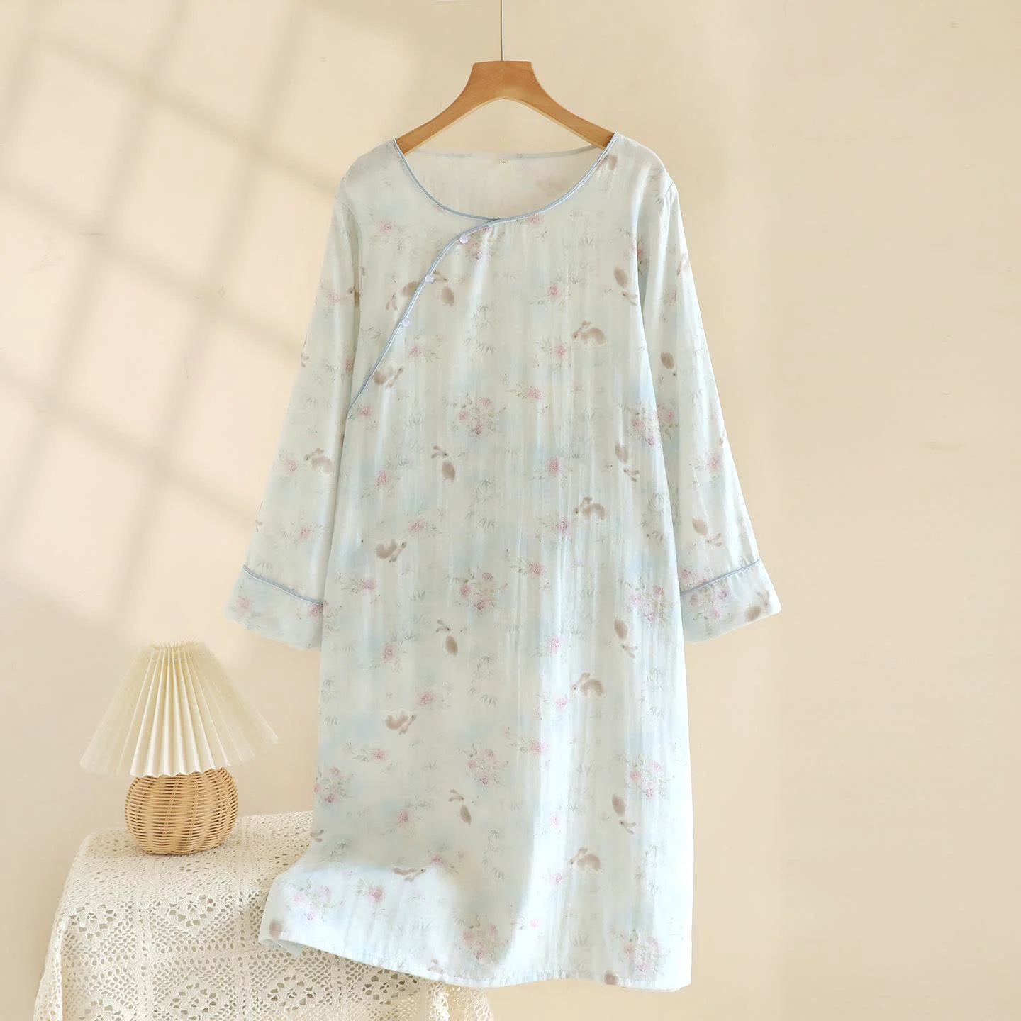 Smooth Ownkoti Oriental Rabbit Bamboo Cotton Gauze Nightdress Professional