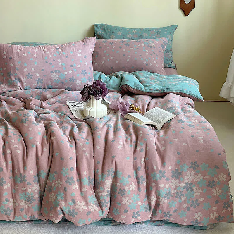 Lightweight Ownkoti Cherry Blossom Cotton Gauze Bedding Set 4PCS Consistent