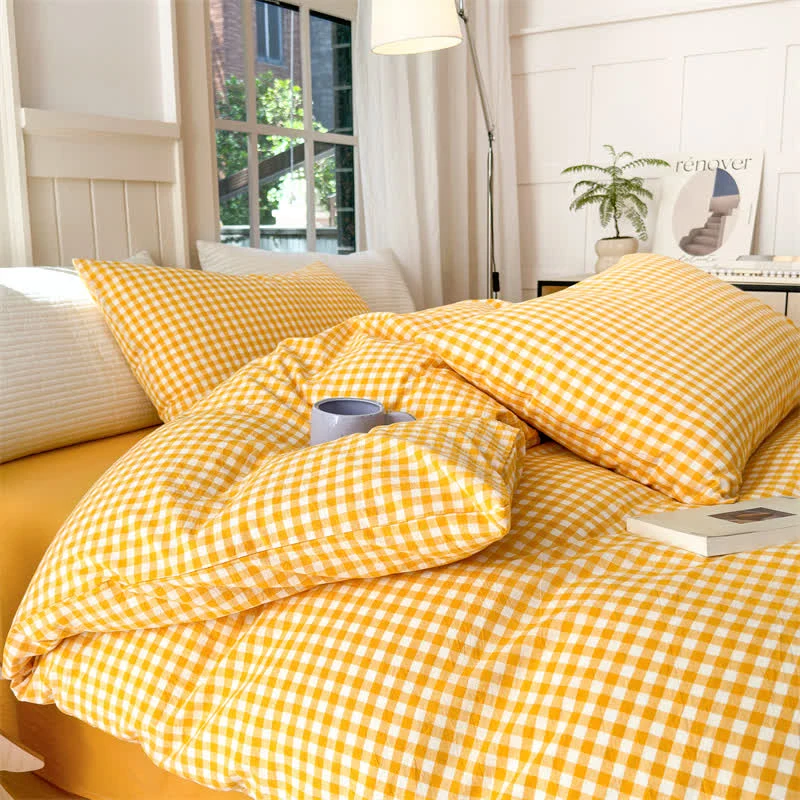 Optimized Ownkoti Cotton Plaid Duvet Cover Dorm Bedding Set Elite