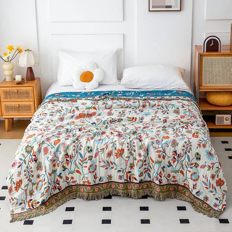 Detailed Ownkoti Bohemian Artistic Floral Leaf Cotton Quilt Proven
