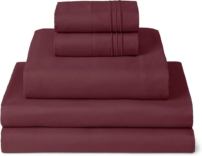 Durable Mellanni Split King Sheets Set – 5 PC Iconic Collection Bedding – Hotel Luxury Extra Soft Cooling Bed Sheets – Wrinkle Fade Stain Resistant Split King Burgundy Quality
