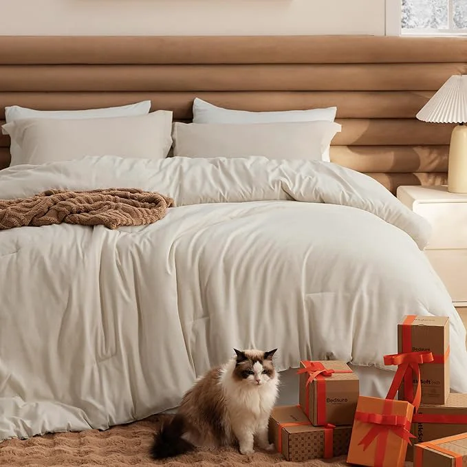 Reusable Bedsure Full Comforter Set – Beige Soft Bedding for All Seasons Cationic Dyed Bed Set 3 Pieces 1 Full Size Comforter 82 quot x86 quot and 2 Pillow Shams 20 quot x26 quot 2 quot Outstanding