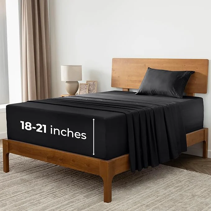 World-Class Mellanni Extra Deep Twin Sheets – 3 PC Iconic Collection Bedding – Hotel Luxury Ultra Soft Cooling Bed Sheets – Wrinkle Fade Stain Resistant Twin Black Outstanding