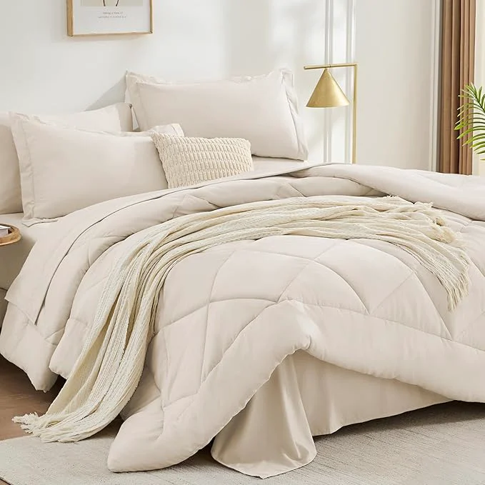 Proven FUANNA 5 Pieces Twin Comforter Set All Season Bed in a Bag Twin Size Luxury Soft Bedding Sets with Comforter Flat Sheet Fitted Sheet Pillowcase amp Pillow Sham Beige Professional