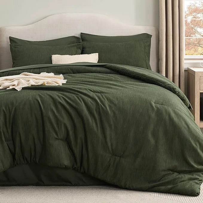 Fashionable Bedsure King Size Comforter Set Dark Green – Bed in a Bag King Bedding 7 Pieces Cationic Dyed Bed Set Dark Green Soft Bedding for All Seasons Comforter with Sheets Pillowcases amp Shams Practical