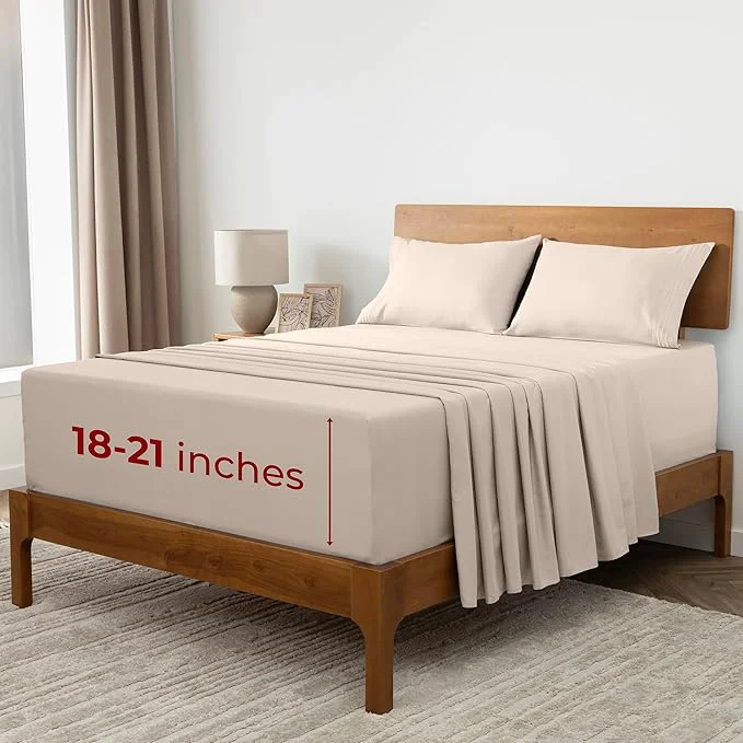 Fast Mellanni Extra Deep Full Sheets – 4 PC Iconic Collection Bedding – Hotel Luxury Ultra Soft Cooling Bed Sheets – Wrinkle Fade Stain Resistant Full Beige Efficient