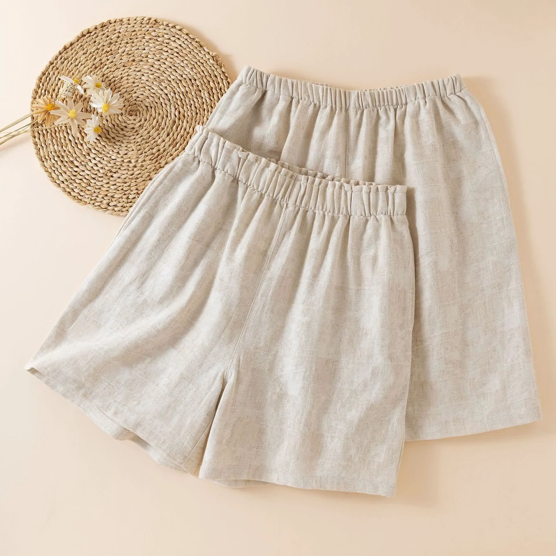 Dependable Ownkoti Couple Matching Cotton Linen Pajama Shorts Practical