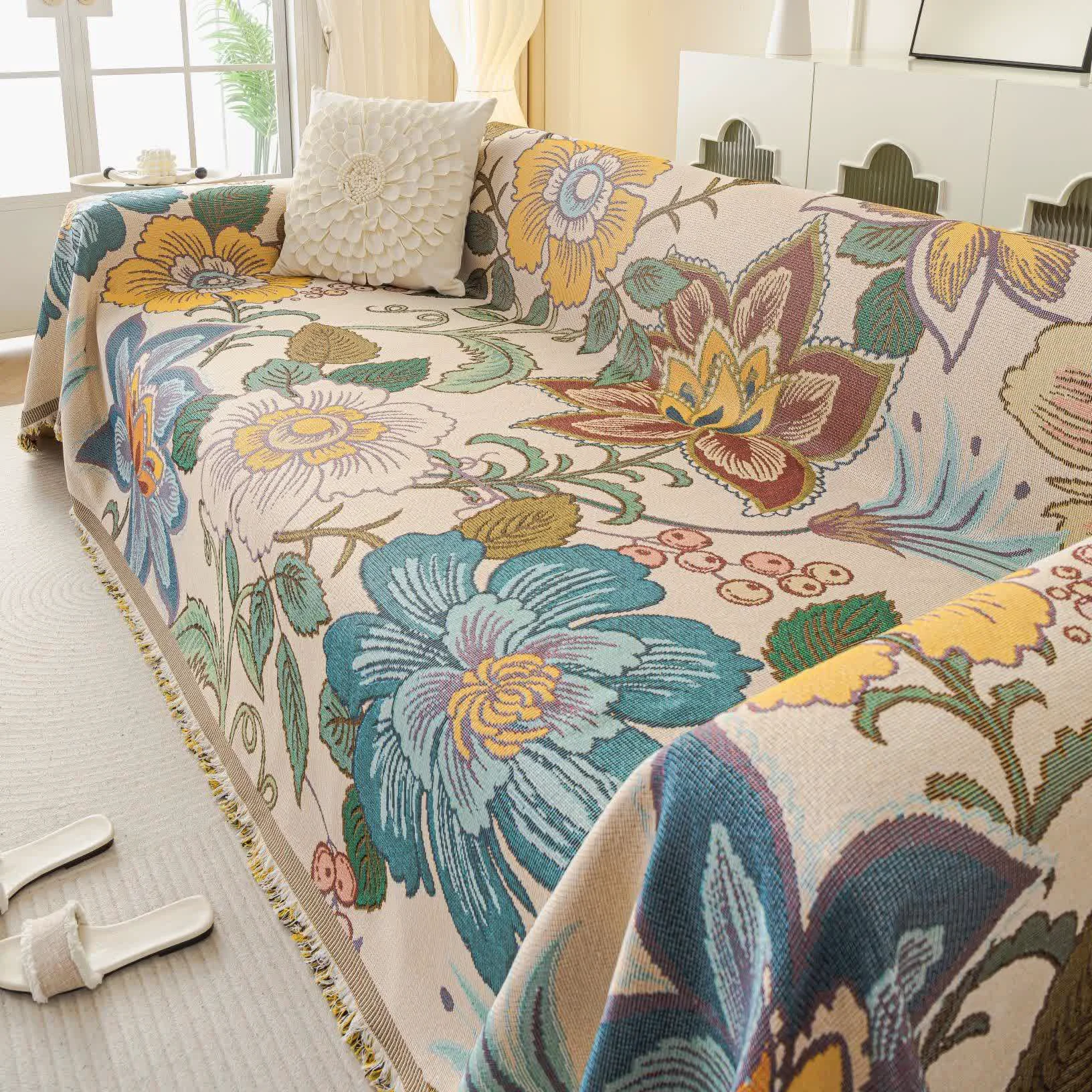 Authentic Ownkoti Chenille Jacquard Floral Sofa Throw Blanket Official