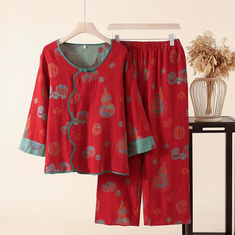 Genuine Ownkoti Oriental Style Gourd Persimmon Cotton Sleepwear Refined