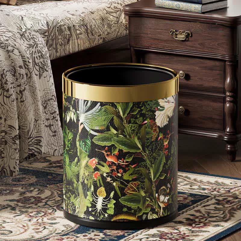 User-Friendly Ownkoti Tropical Jungle Leather Trash Bin Authentic