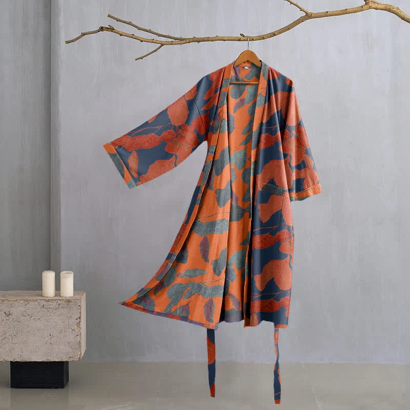 Verified Ownkoti Botanical Leaf Cotton Gauze Kimono Robe Genuine