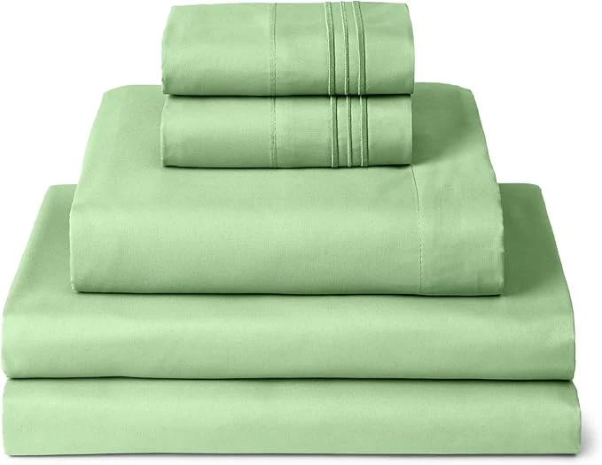 Clean Mellanni Split King Sheets Set – 5 PC Iconic Collection Bedding – Hotel Luxury Extra Soft Cooling Bed Sheets – Wrinkle Fade Stain Resistant Split King Pistachio Fine Crafted