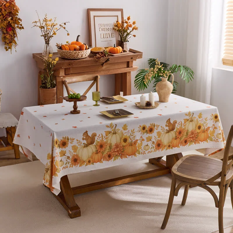 High-End Ownkoti Sunflower Pumpkin Harvest Waterproof Tablecloth Quality