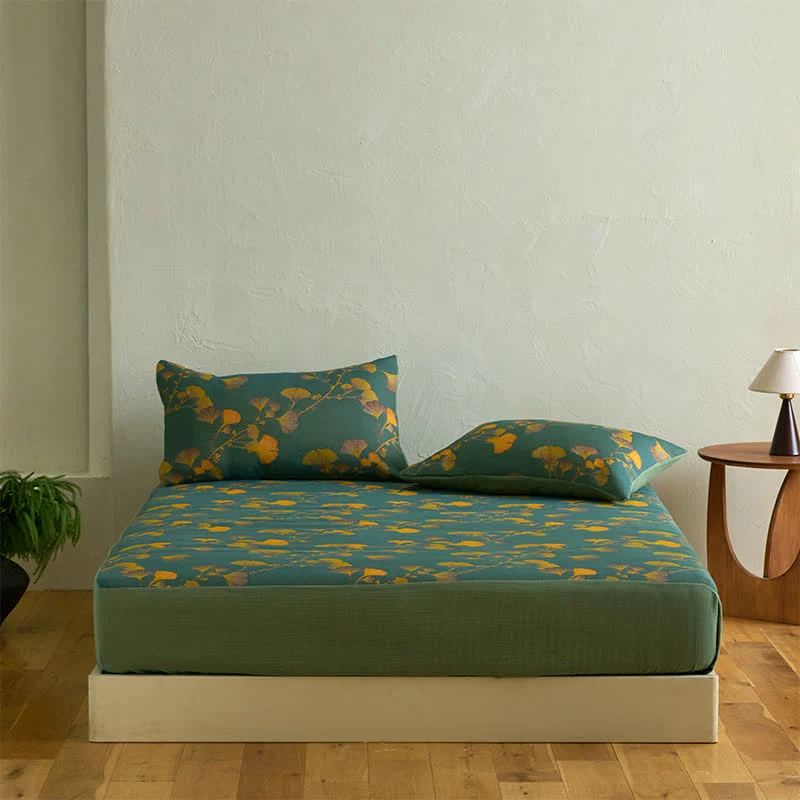 Certified Ownkoti Large Ginkgo Leaf Cotton Fitted Sheet Consistent