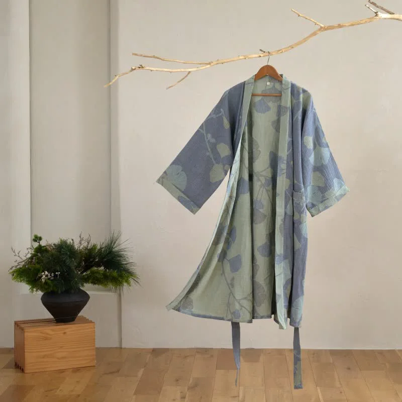 Elegant Ownkoti Ginkgo Leaf Organic Cotton Kimono Robe First-Class