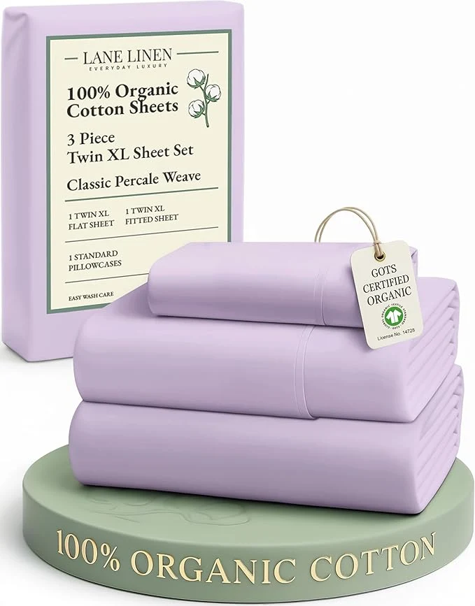 Crafted LANE LINEN Organic Cotton Sustainably Produced Extra Large Twin Sheets for Hospital Bed Fully Elasticized Reinforsed Seams Machine Washable Deep Pocket Twin XL Bedding- Orchid Petal Official