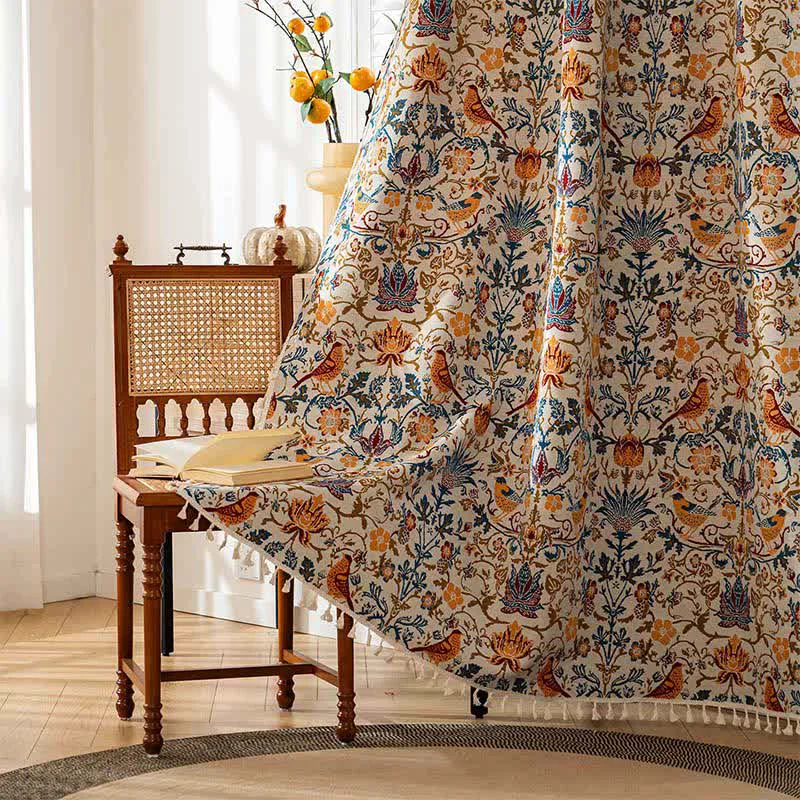 Innovative Ownkoti Vintage Botanical Bird Tassel Curtain Official