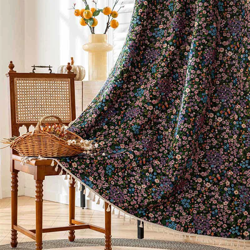 Top-Quality Ownkoti Cherry Blossoms Print Tassel Curtain Soft
