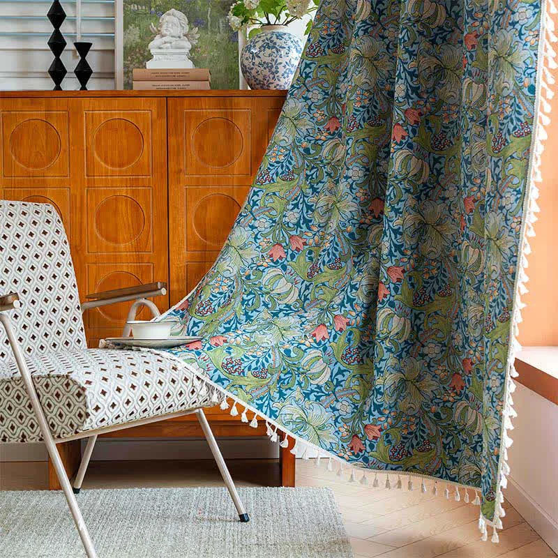 High-Quality Ownkoti Vintage Lily Print Tassel Curtain Certified