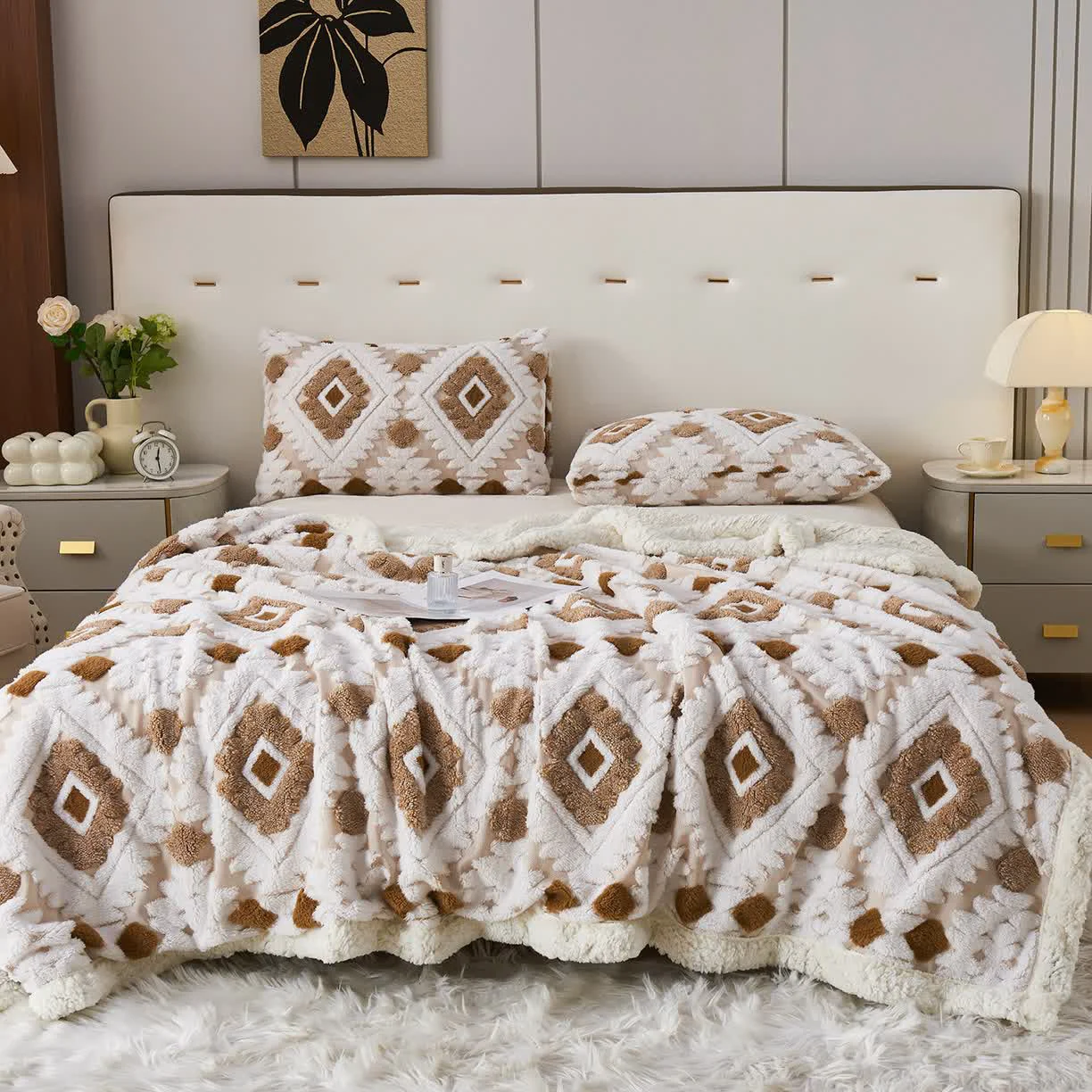 Trusted Ownkoti Bohemian Style Jacquard Sherpa Throw Blanket User-Friendly