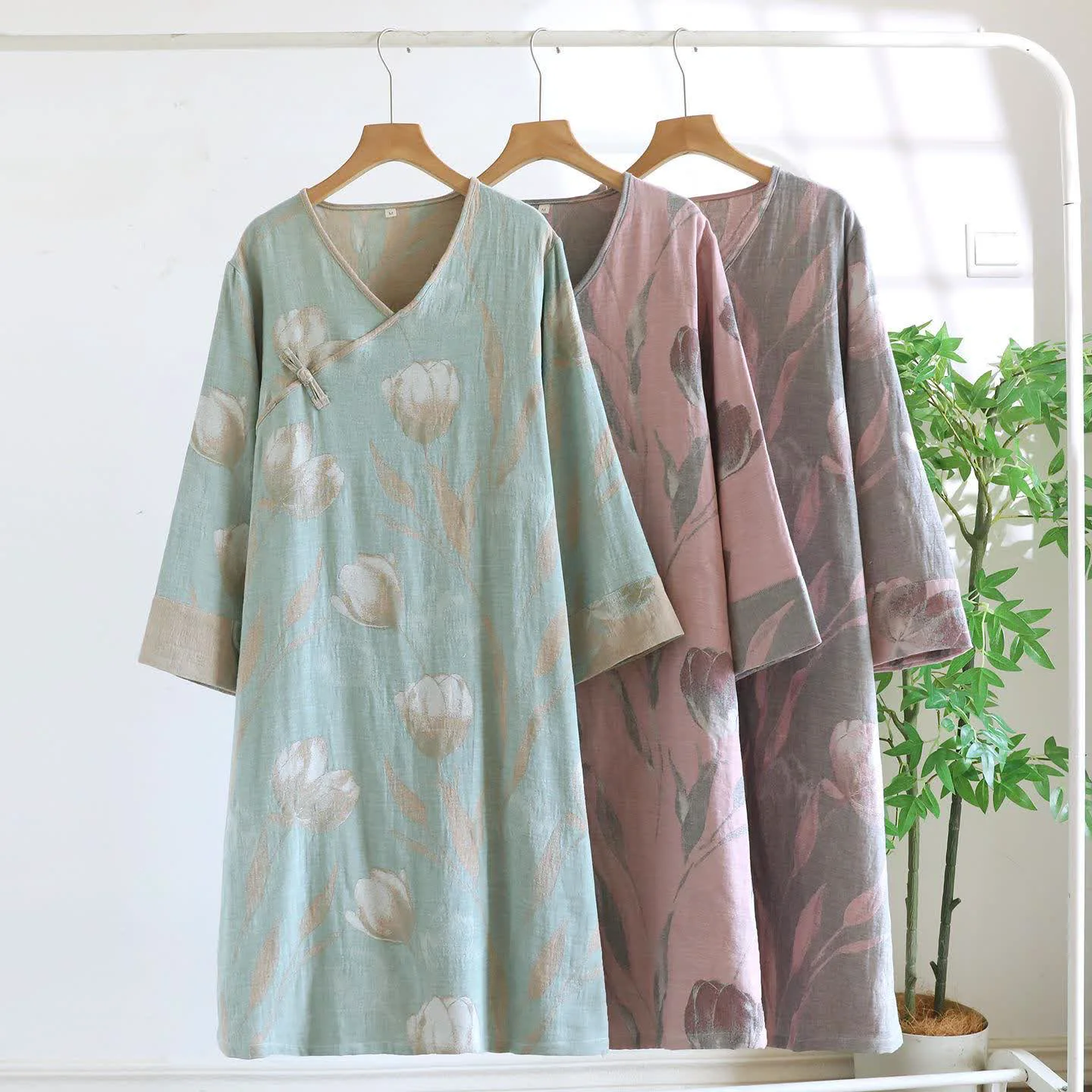 Premium Material Ownkoti Tulip Natural Cotton Gauze Jacquard Nightdress Expertly Made