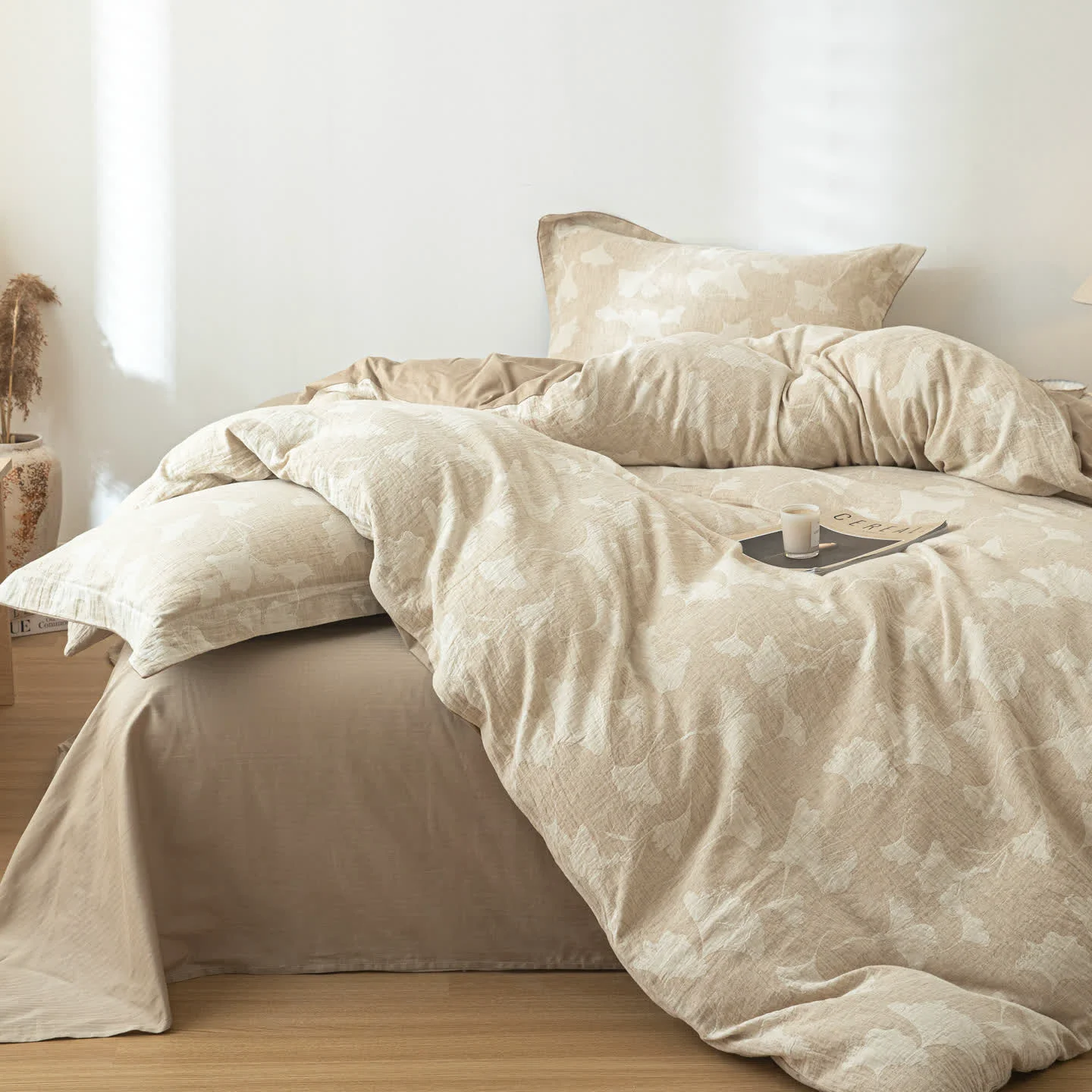 Sophisticated Ownkoti Ginkgo Jacquard Cotton Linen Bedding Set Consistent