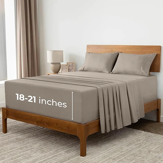 Traditional Mellanni Extra Deep California King Sheets – 4 PC Iconic Collection Bedding – Hotel Luxury Ultra Soft Cooling Bed Sheets – Wrinkle Fade Stain Resistant Cal King Tan Smart