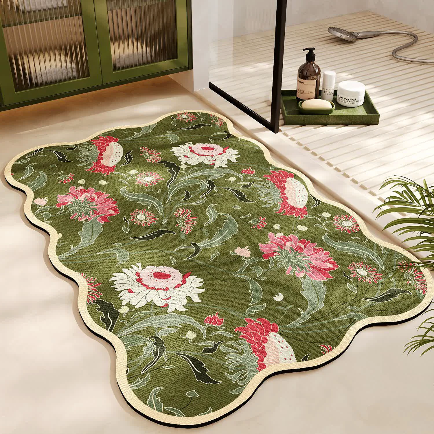 Recyclable Ownkoti Diatom Mud Anti-slip Floral Bath Mat Clean