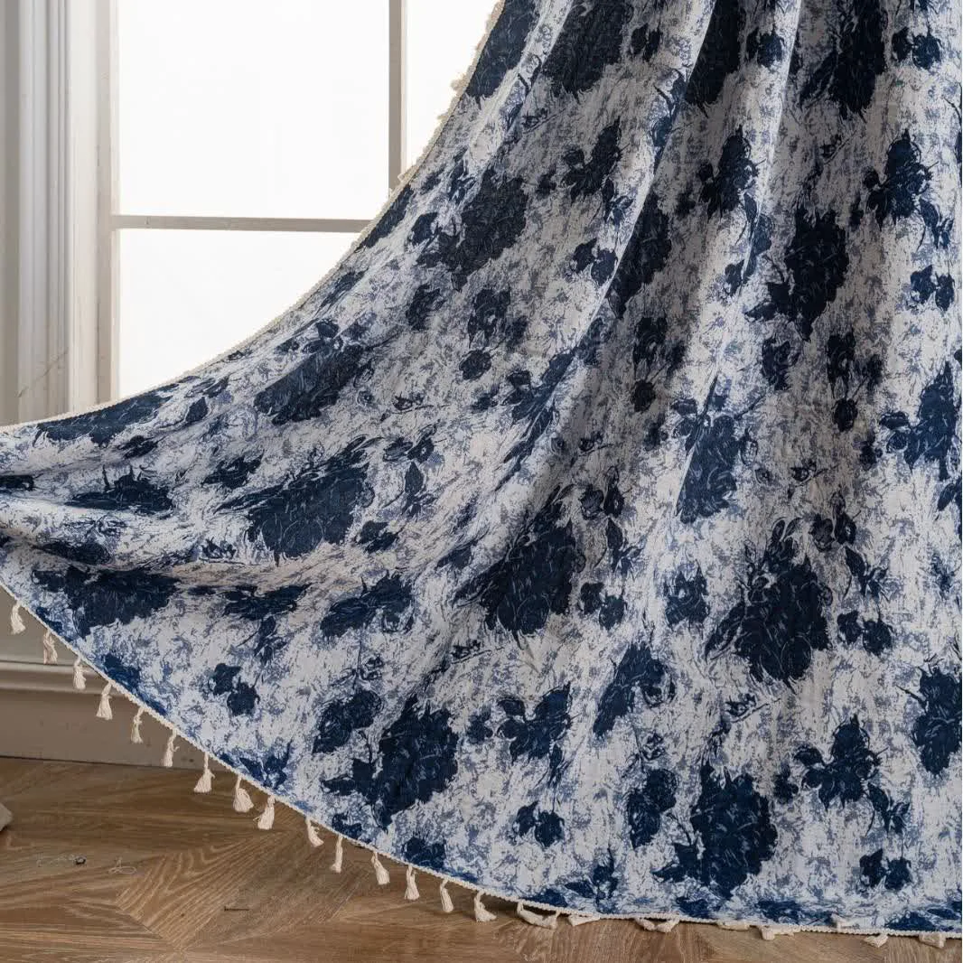 Fine Crafted Ownkoti Blue Abstract Jacquard Tassel Curtains Reusable