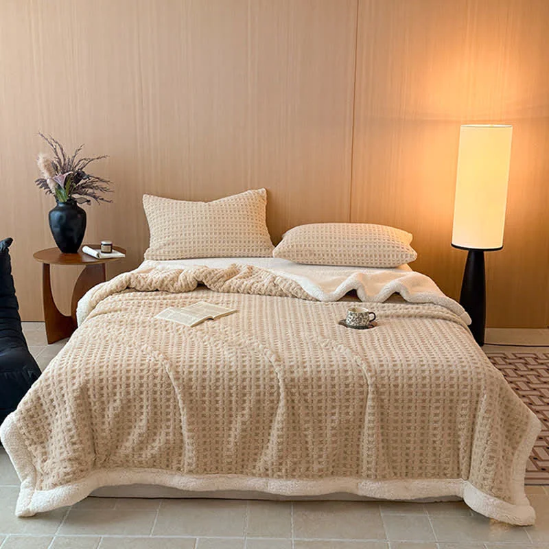 Advanced Ownkoti Textured Waffle Sherpa Throw Blanket Unique