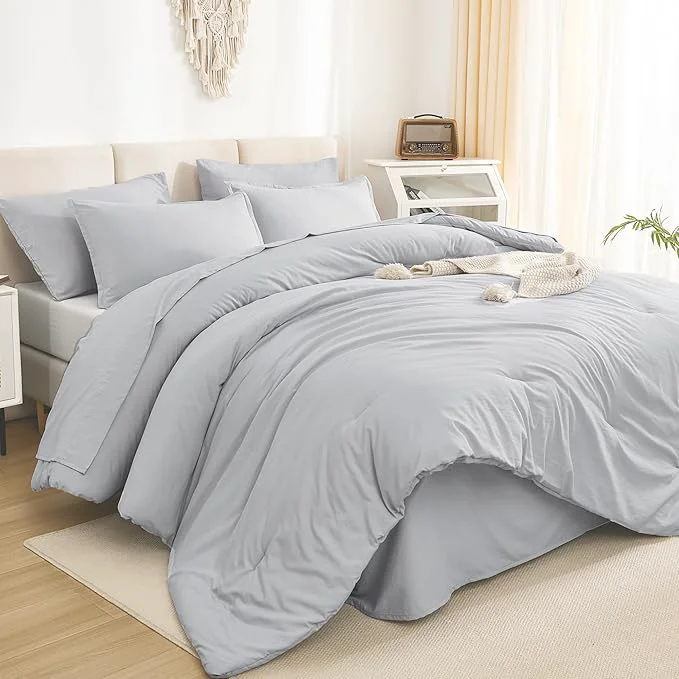 Consistent Litanika Oversized King Comforter Sets Light Grey – 7 Pieces Bed in a Bag Oversized King Bedding Comforter Sets Solid Lightweight Bed Set with Comforter Sheets Pillowcases amp Shams Responsible