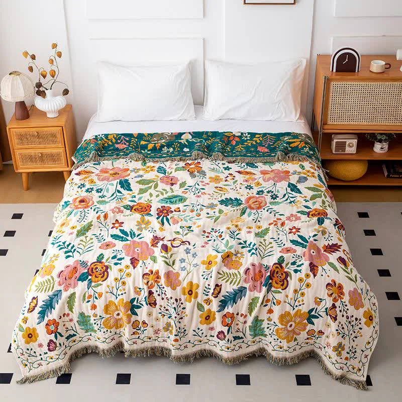 Premium Material Ownkoti Colorful Flower Leaf Cotton Tassel Quilt World-Class